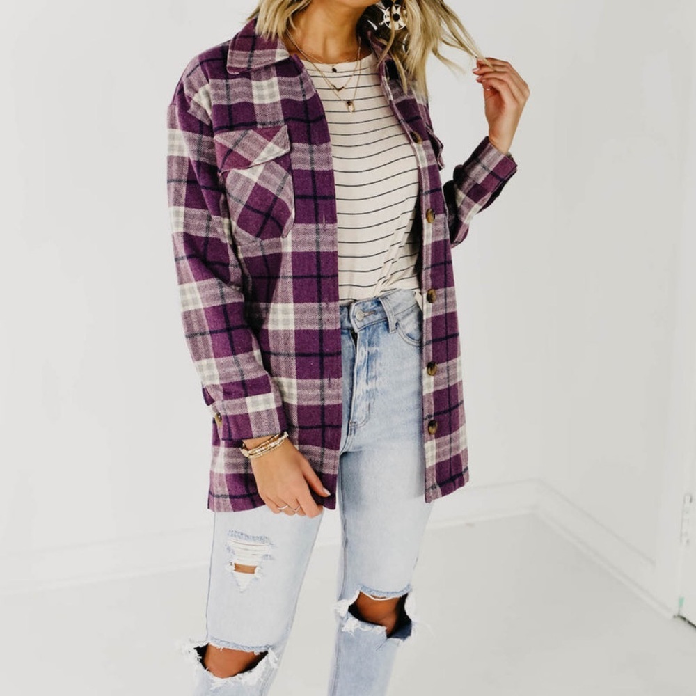 Eddie Bauer | Purple Plaid Button Down Shirt | XS